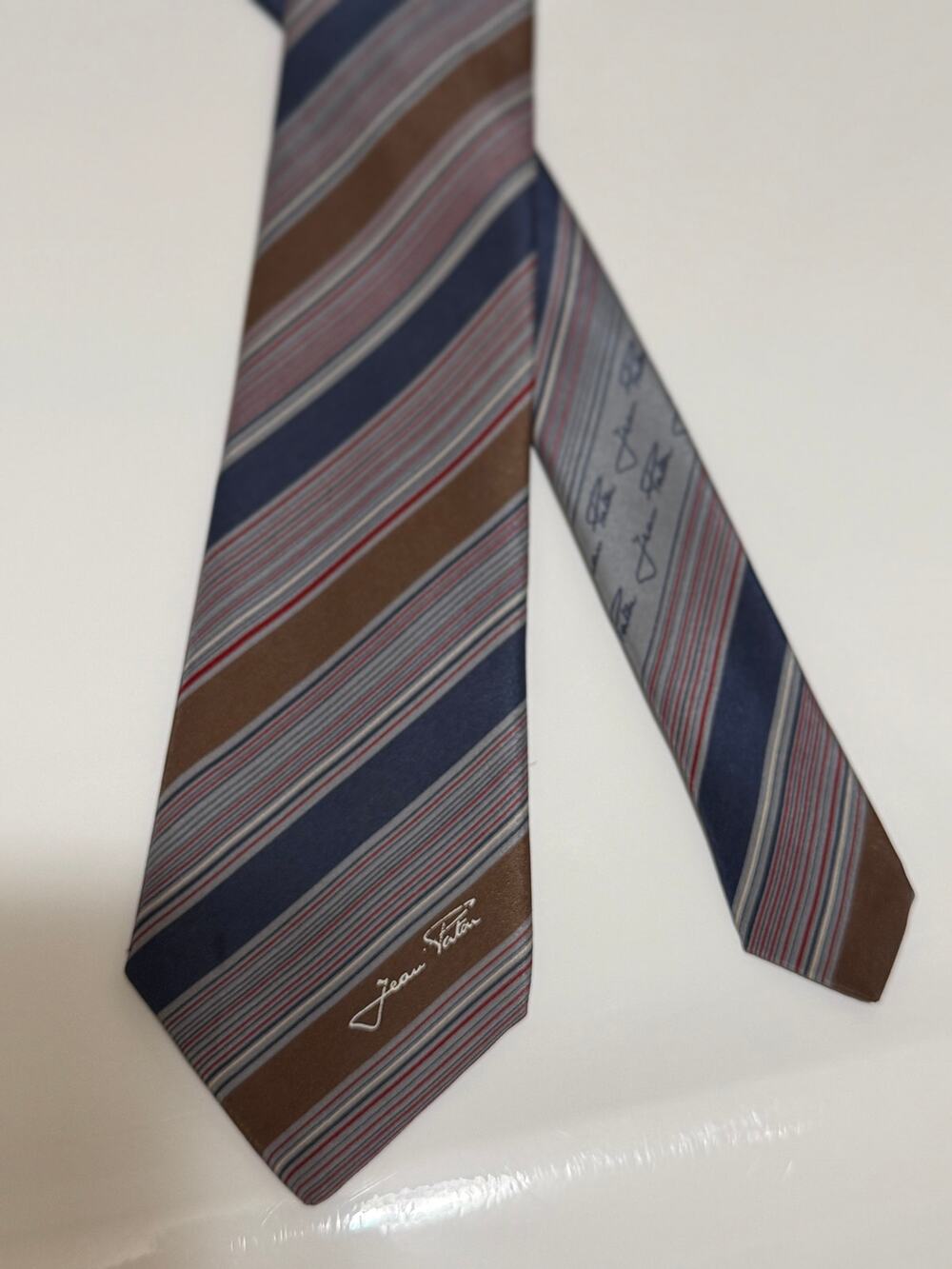 Vintage Jean Patou 90's Men's Silk Necktie - Tie - Blue and Gray Stripe